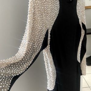 Xscape black embellished mesh trim sheath dress sz 12